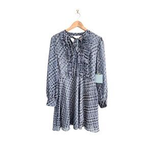 CeCe Dress Fit Flare Front Ruffle Long Sleeve Lined Button Cuff Women's 8 NWT